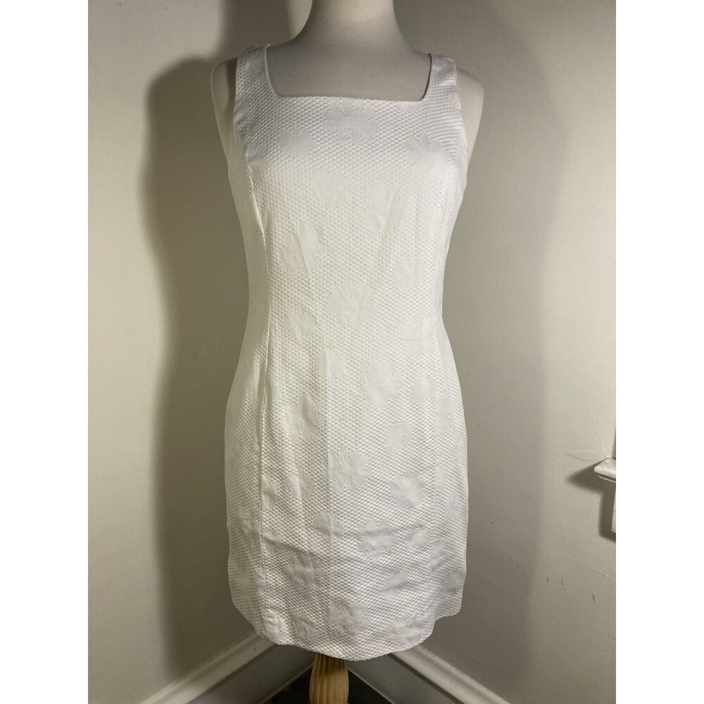 Anne Taylor White Mesh Daisy Shift dress size 6 Boat Neck Summer Sleeveless